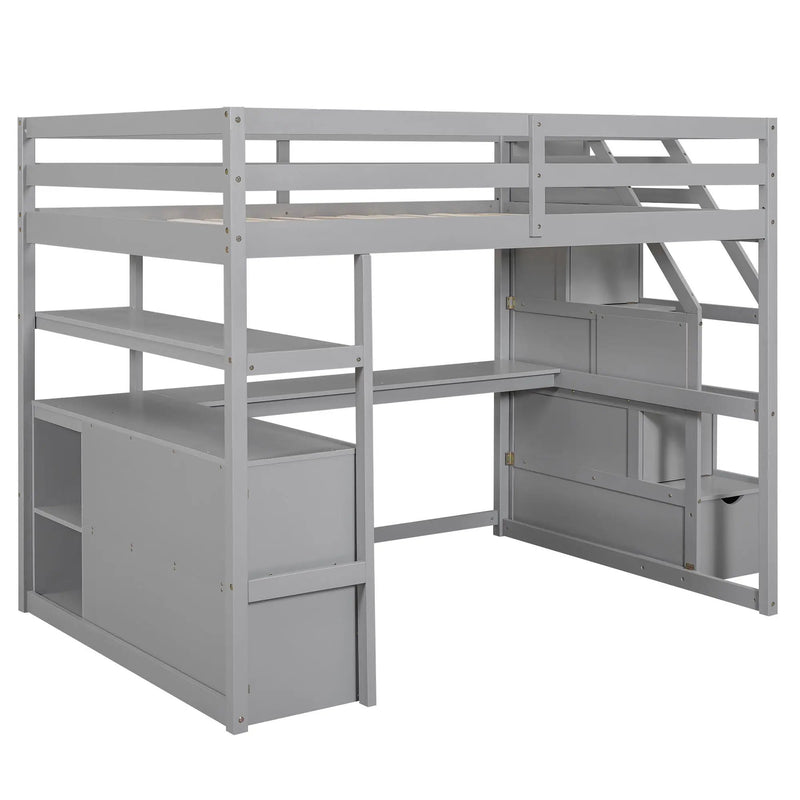 Loft Bed With Desk, Shelves, 2 Drawers, Storage Staircase by HouseOfZazla