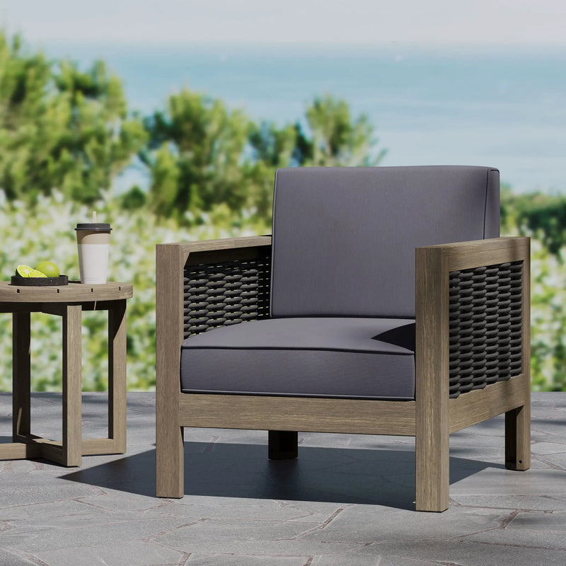 Outdoor Acacia Wood Club Chair With Wicker Accents by HouseOfZazla