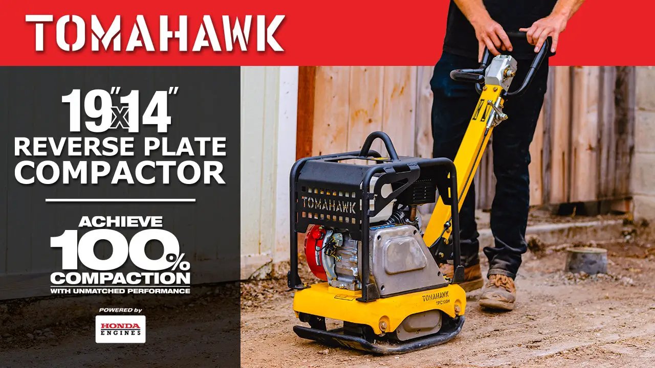 6.5 HP Honda Reverse Hydraulic Plate Compactor for Asphalt, Aggregate, Cohesive Soil Compaction by Tomahawk Power
