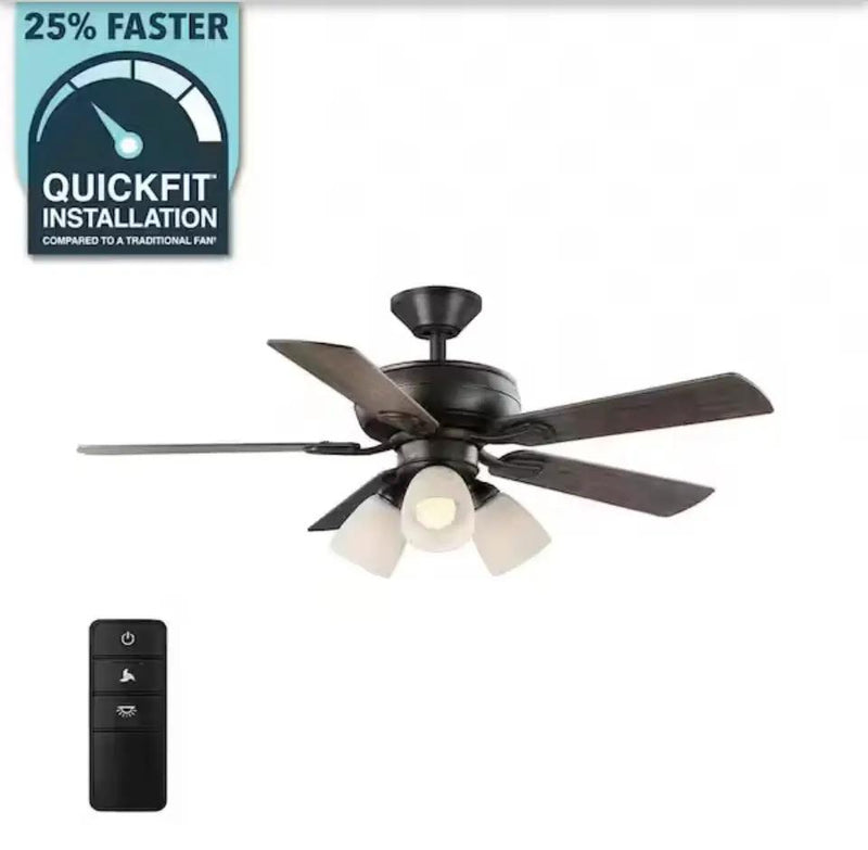 Open Box Hampton Bay Riley 44 in. Indoor LED Bronze Dry Rated Downrod Ceiling Fan with 5 Reversible Blades, Light Kit and Remote Control by Selzalot