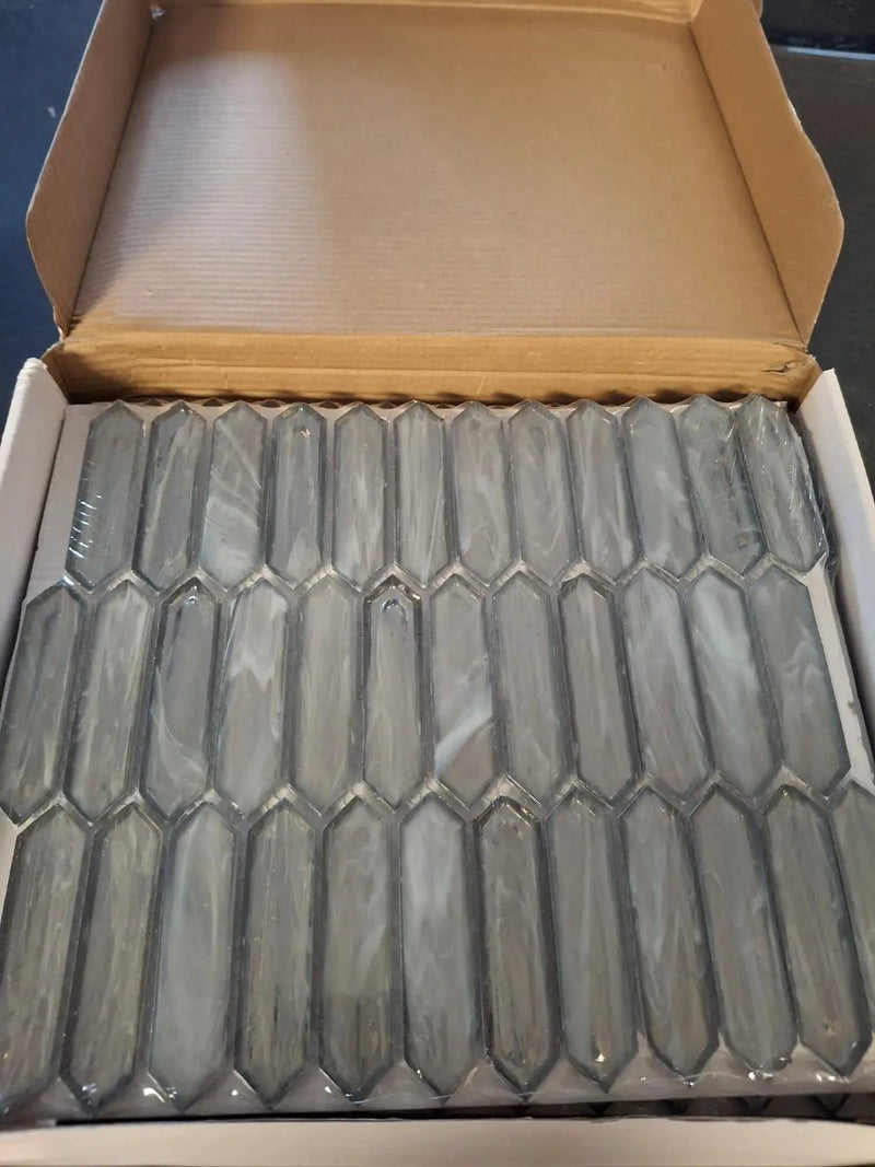Open Box Ivy Hill Tile Fargin Silver Haze Elongated Hexagon 12 in. x 10 in. x 7mm Polished Glass Mosaic Tile (0.82 sq. ft.) by Selzalot