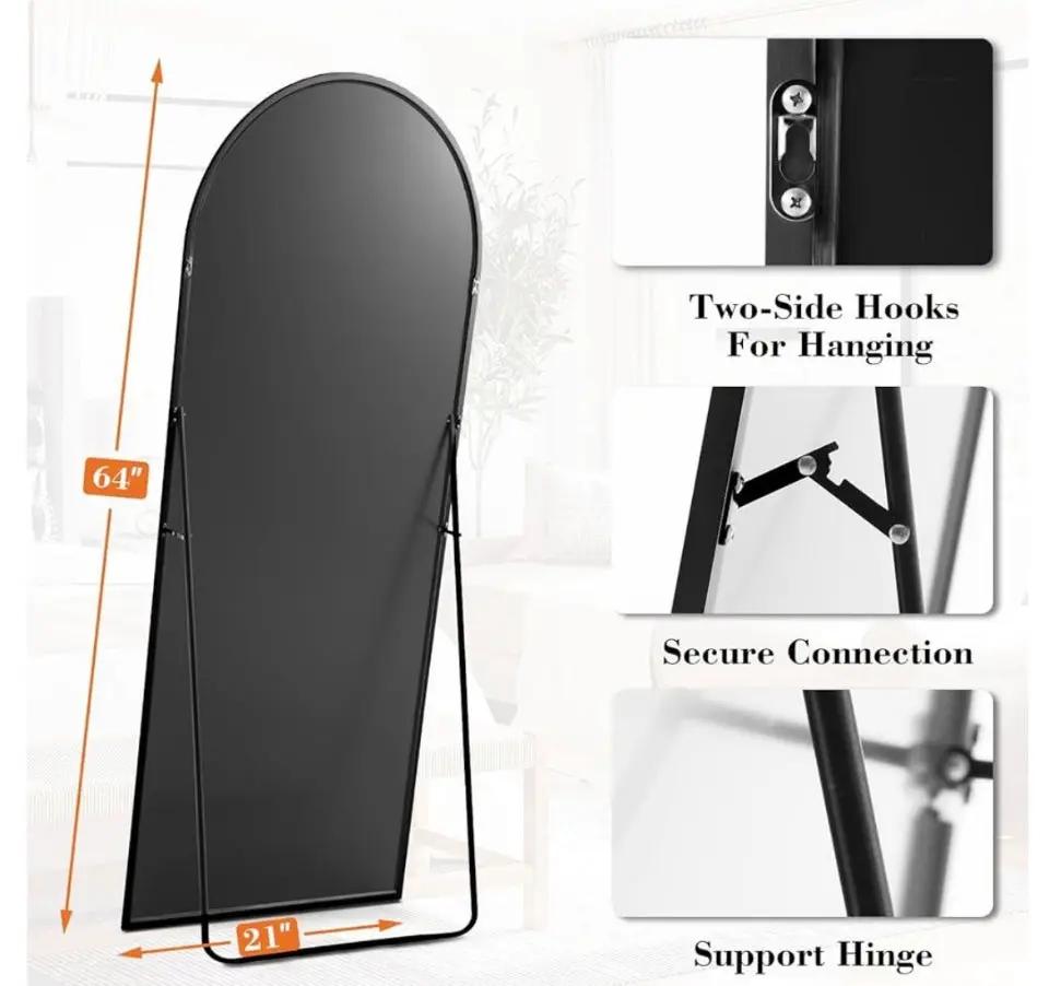 DUMOS Arched Full Length Mirror with Stand 64"x21" Floor Standing Aluminum Frame for Bedroom Body Hanging Leaning Modern Simple Home Decor Shatter-pro by Selzalot