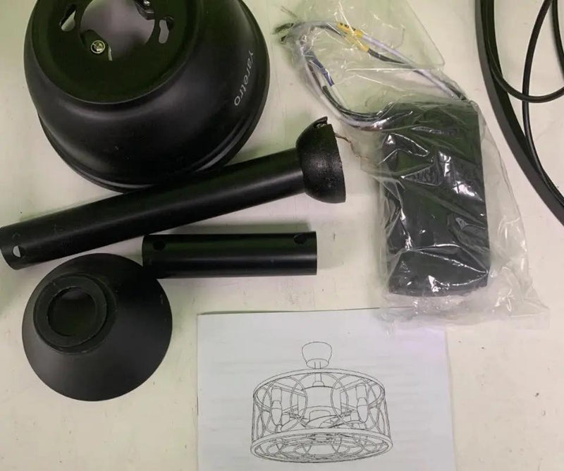Open Box New Yaretro Caged Ceiling Fan with Lights Industrial Enclosed Blades by Selzalot