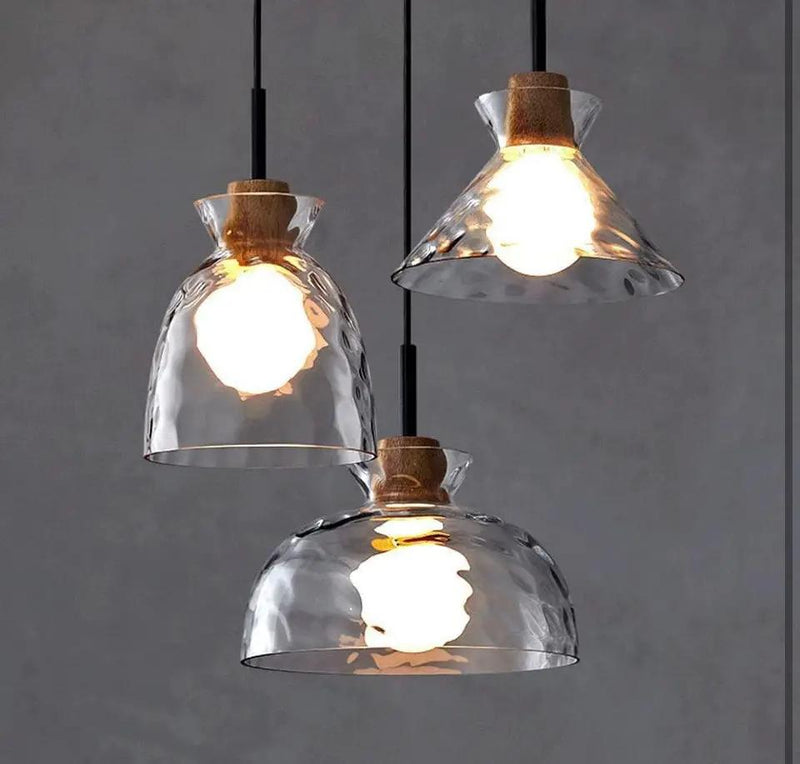 Open Box LTBFDDC Farmhouse Small Pendant Lights Kitchen Island, Adjustable Height Hanging Ceiling Lamp Handblown Glass Dome Clear Hammered Shade For D by Selzalot