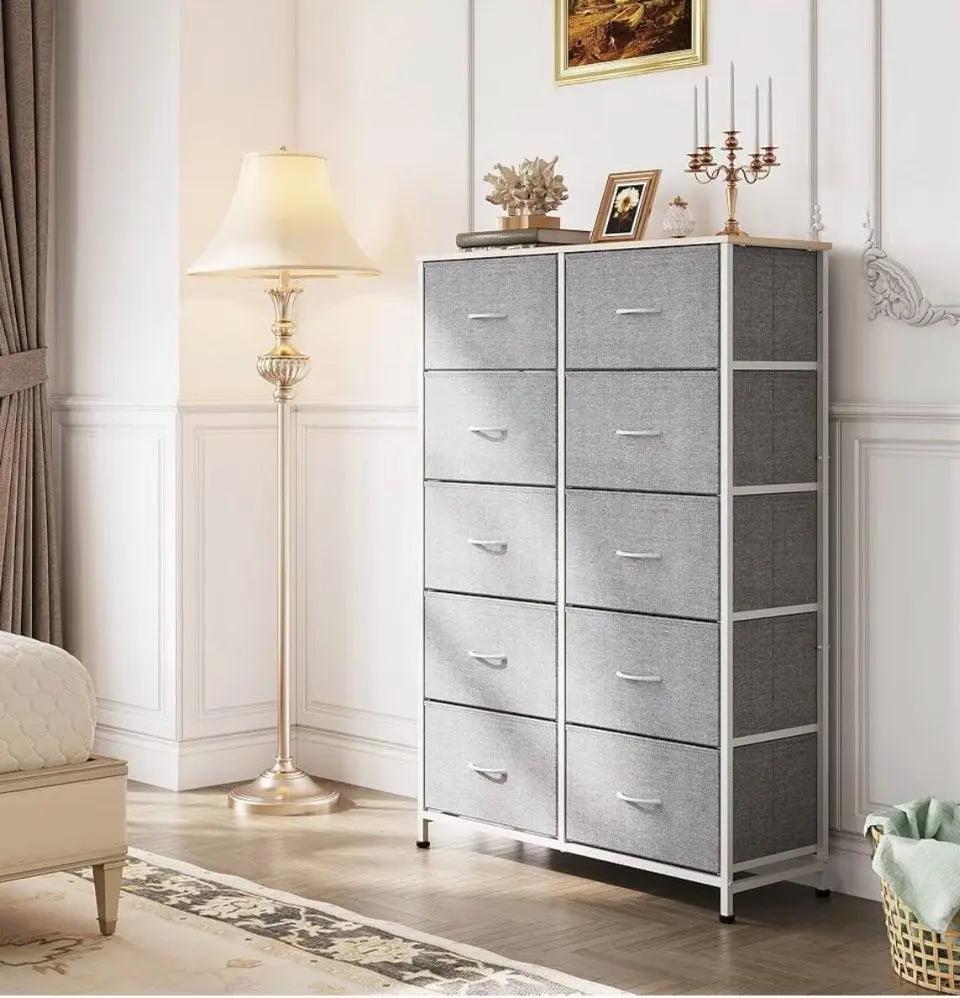 Open box WLIVE Tall Dresser for Bedroom with 10 Drawers, Chest of Drawers, Dressers Bedroom Furniture, Storage Organizer Unit with Fabric Bins for Clo by Selzalot
