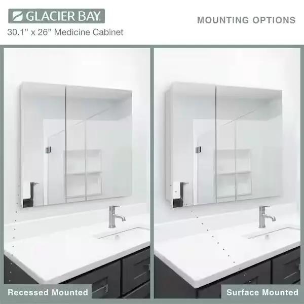 Open Box Glacier Bay 30 in. W x 26 in. H Rectangular Wood Composite Medicine Cabinet with Mirror by Selzalot