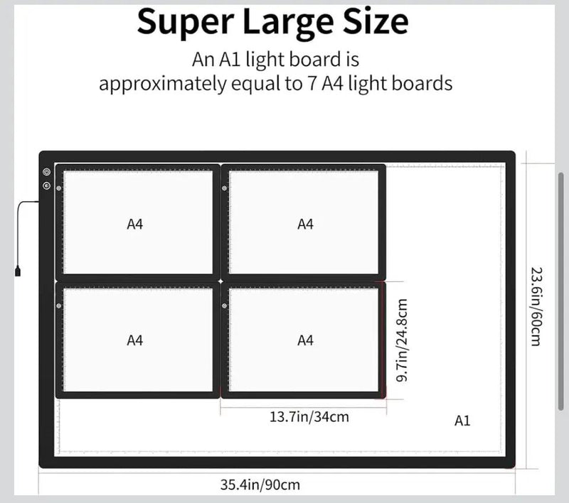 Open Box TOHETO Rechargeable A1 Light Pad 35.4"x23.6", Large LED Light Board for Diamond Painting, 3-Color Modes Light Box, 5 Levels/Stepless Dimming Light Table, Lightbox for Tracing and Drawing, Sketching by Selzalot