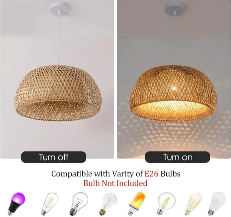 Teru Ji Kaikang Hand Woven Bamboo Pendant Light, 17.7"Bamboo Rattan Ceiling Hanging Light, for Living Room Kitchen Dining Room Farmhouse by Selzalot