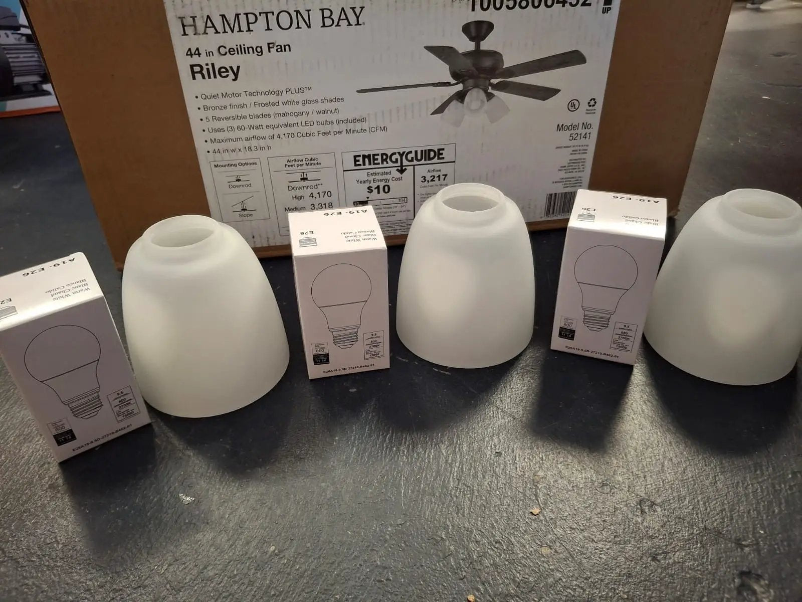 Open Box Hampton Bay Riley 44 in. Indoor LED Bronze Dry Rated Downrod Ceiling Fan with 5 Reversible Blades, Light Kit and Remote Control by Selzalot