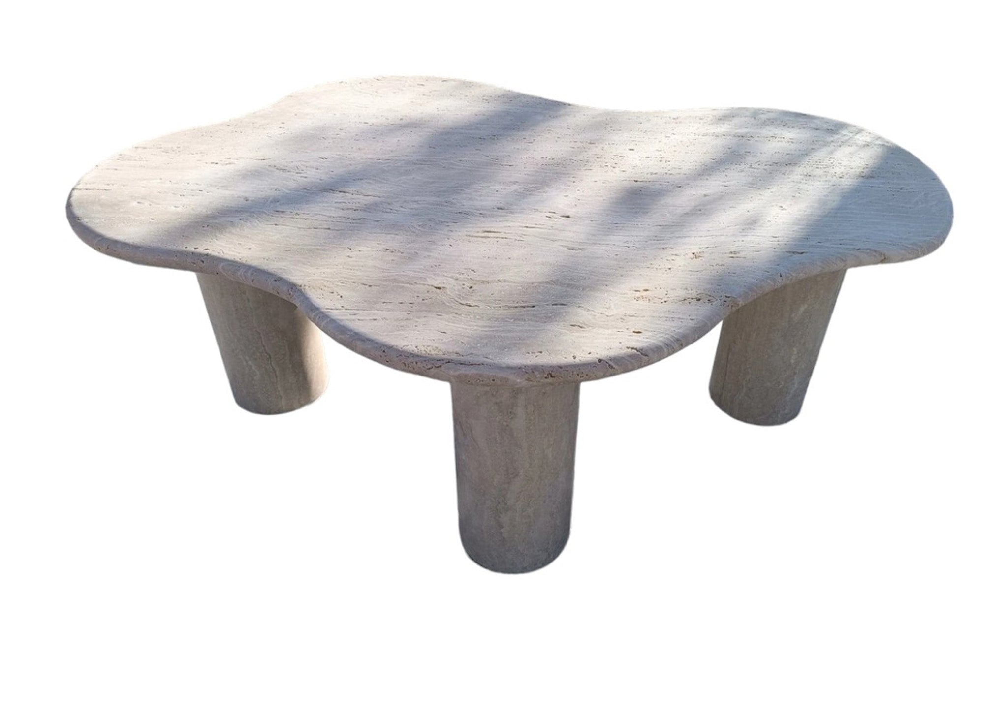 Troia Light Travertine Special Designer Coffee Table Round Shape Legs (W)35" (L)50" (H)18" by GobekDesign