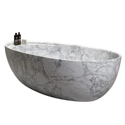 Statuario White Marble Bathtub Hand-carved from Solid Marble Block (W)32" (L)68" (H)20" by GobekDesign
