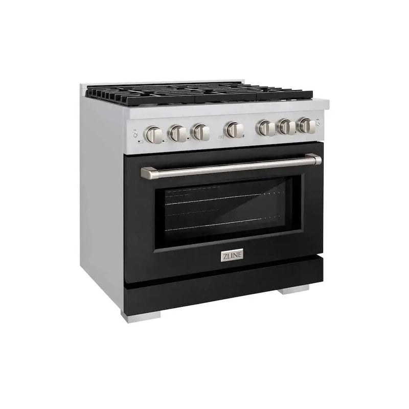 ZLINE 36" Gas Range, Convection Gas Oven, Stainless Steel,Matte Black SGR-BLM-36 by Farmhouse Kitchen and Bath