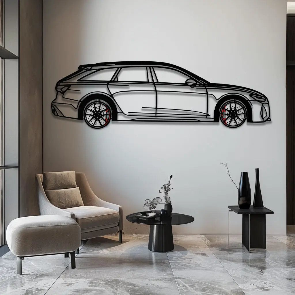 Audi RS6 Avant Metal Car Wall Art with Rotating Wheels - Super Wagon Silhouette Decor - Interactive Automotive Wall Art - KAFMEKA098 by Enova Art
