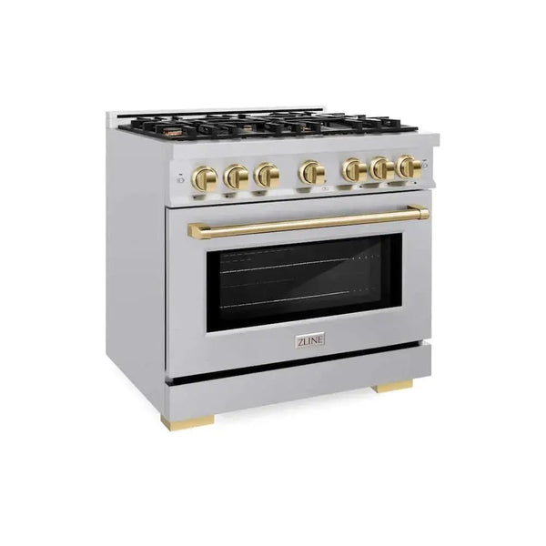 ZLINE 36" Select Gas Range Convection Gas Oven Stainless Steel Gold HGRZ-36-G