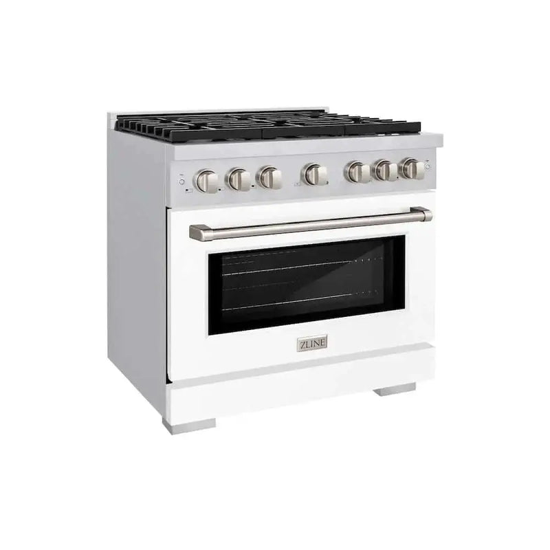 ZLINE 36 In. Gas Range, Stainless Steel, White Matte, SGR-WM-36 by Farmhouse Kitchen and Bath