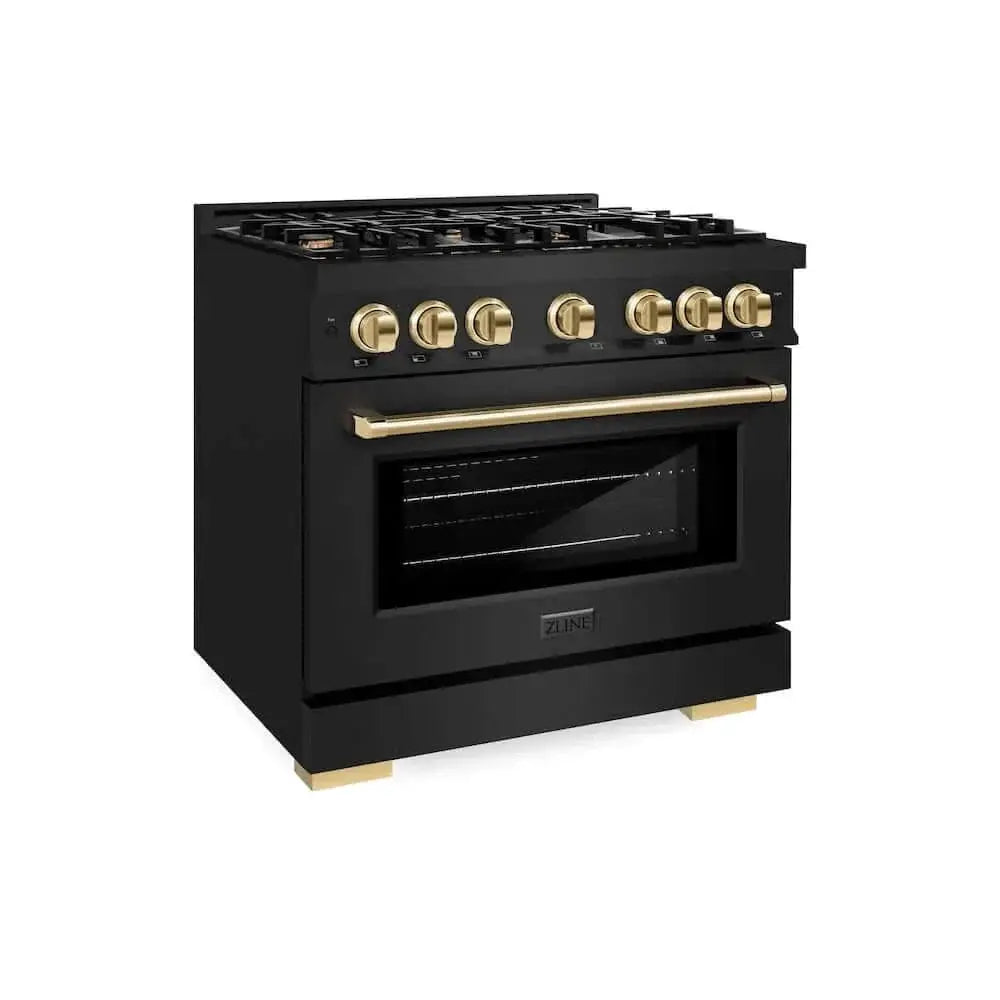 ZLINE 36" Select Gas Range Convection Gas Oven Black Stainless Steel Gold HGRBZ-36-G by Farmhouse Kitchen and Bath