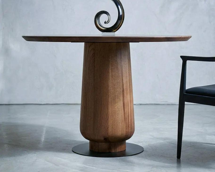 Modern Round Walnut Pedestal Dining Table