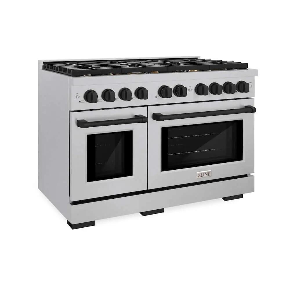 ZLINE 48"Gas Range, Convection Gas Oven, DuraSnow® Matte Black, SGRSZ-48-MB by Farmhouse Kitchen and Bath