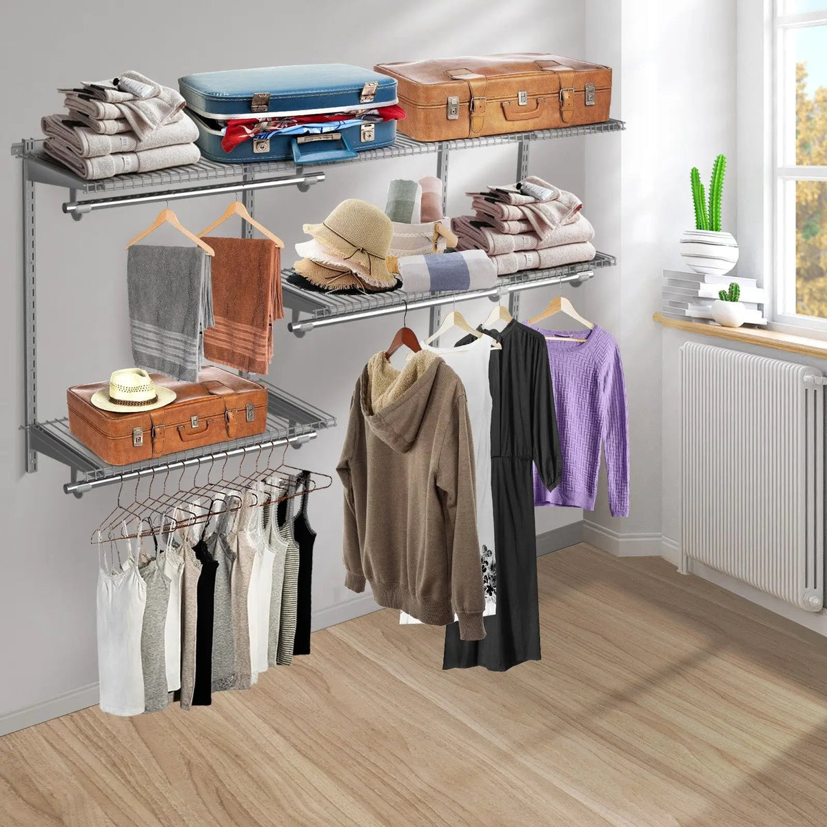 Custom Closet Organizer Kit 3 to 5 Feet Wall-Mounted Closet System with Hang Rod, photo 12 of 16