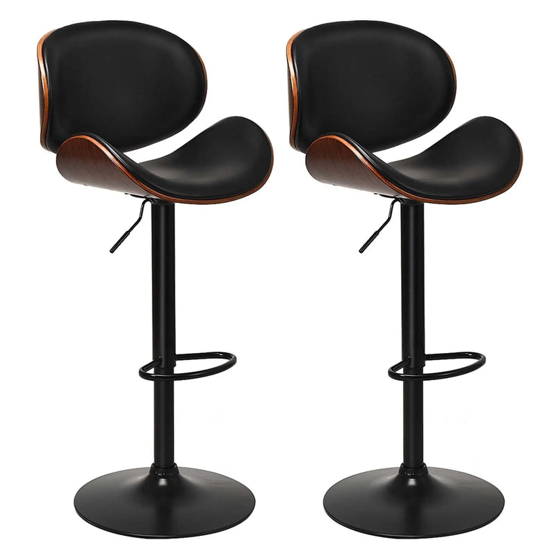 Set of 2 Adjustable Swivel PU Leather Bar Stools with Curved Footrest by DirectDeals