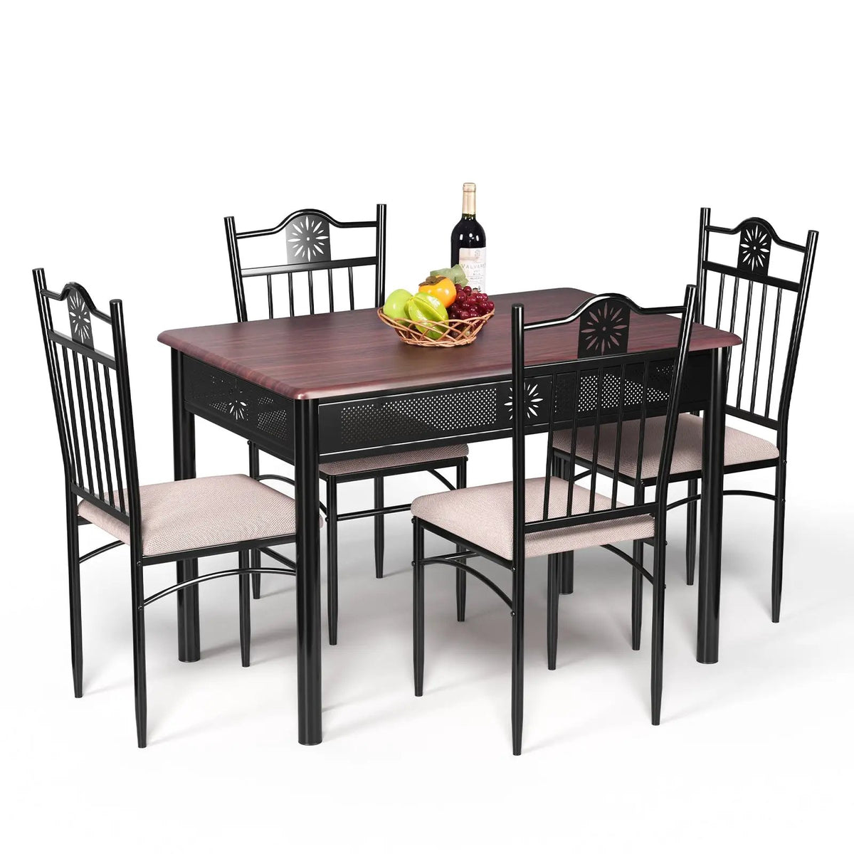 5 Pcs Dining Set Wood Metal Table and 4 Chairs with Cushions by DirectDeals