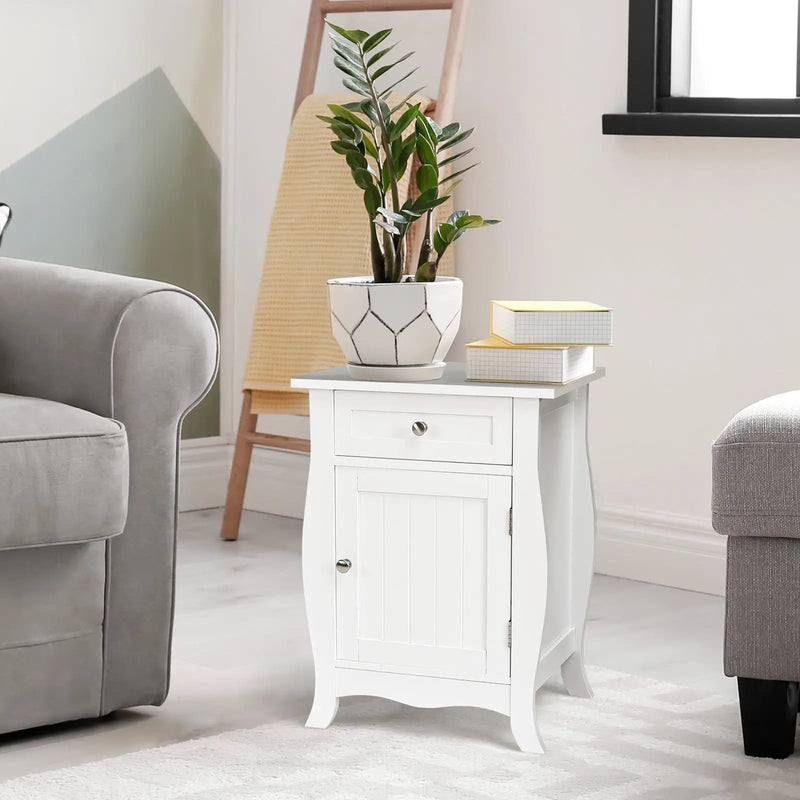 Wooden Accent End Table with Drawer Storage Cabinet Nightstand-White by DirectDeals