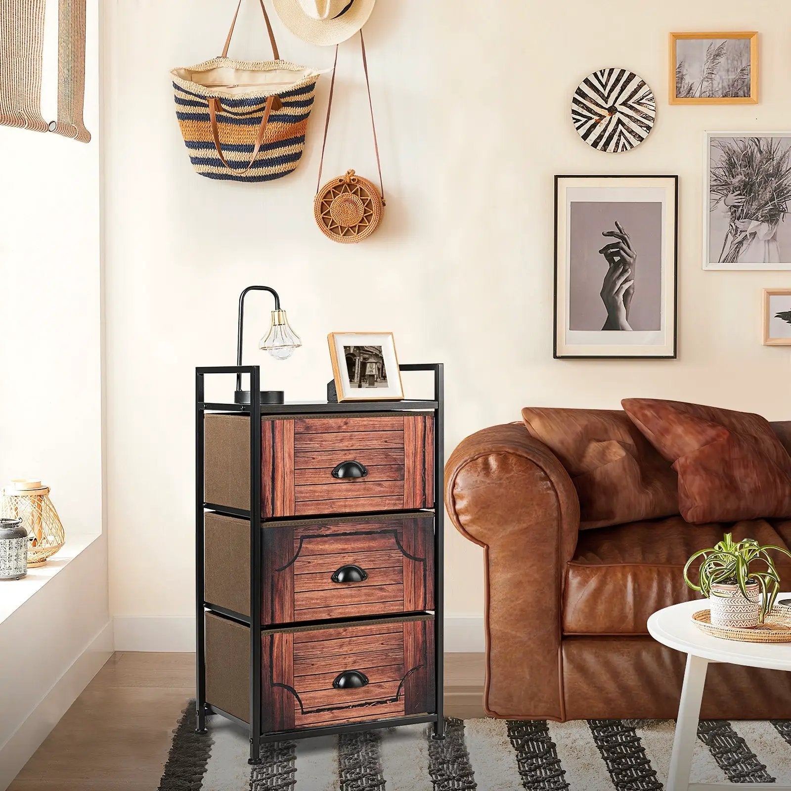 Industrial 3-Layers Fabric Dresser with Fabric Drawers and Steel Frame by DirectDeals