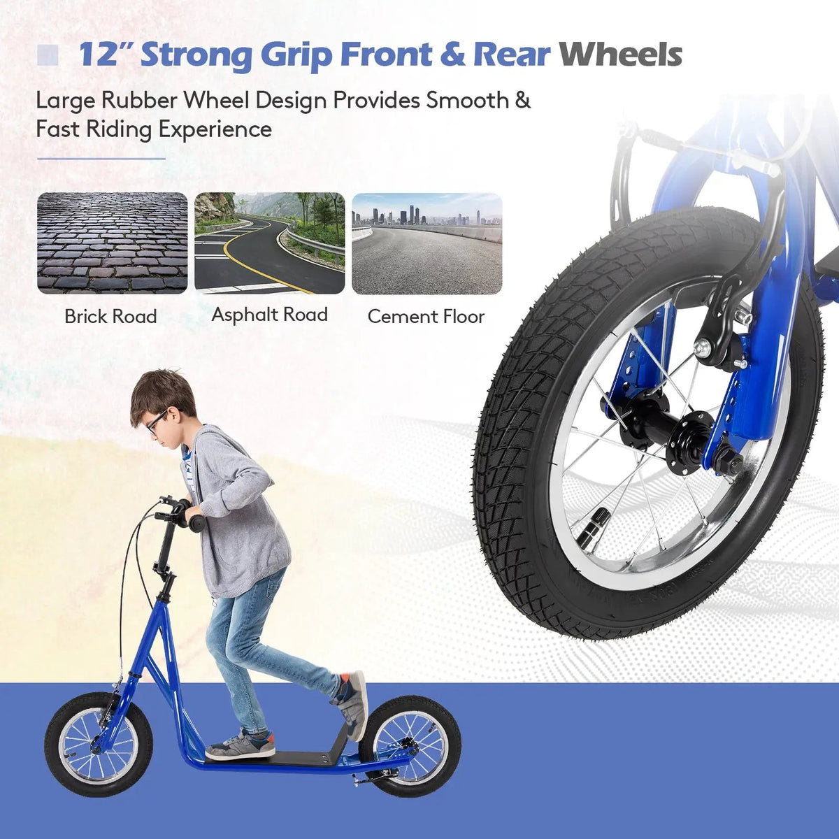 Height Adjustable Kid Kick Scooter with 12 Inch Air Filled Wheel, photo 7 of 12