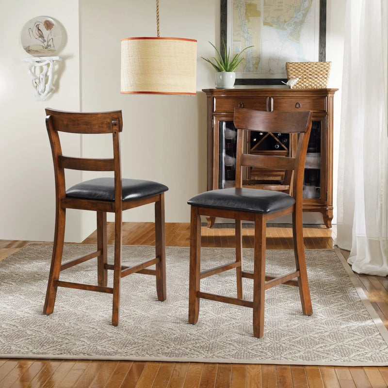 2 Pieces Counter Height Chair Set with Leather Seat and Rubber Wood Legs by DirectDeals