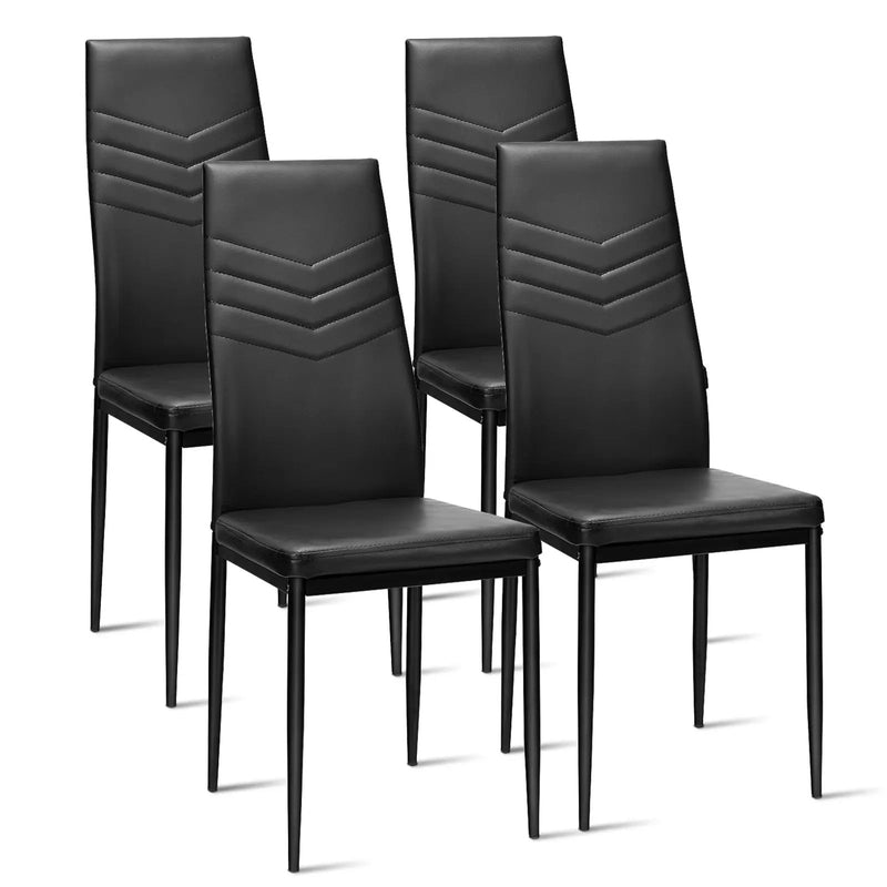 Set of 4 High Back Dining Chairs with PVC Leather and Non-Slip Feet Pads by DirectDeals