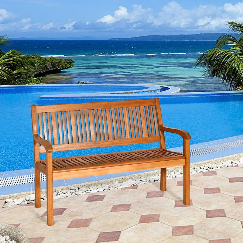 Two Person Solid Wood Garden Bench with Curved Backrest and Wide Armrest by DirectDeals