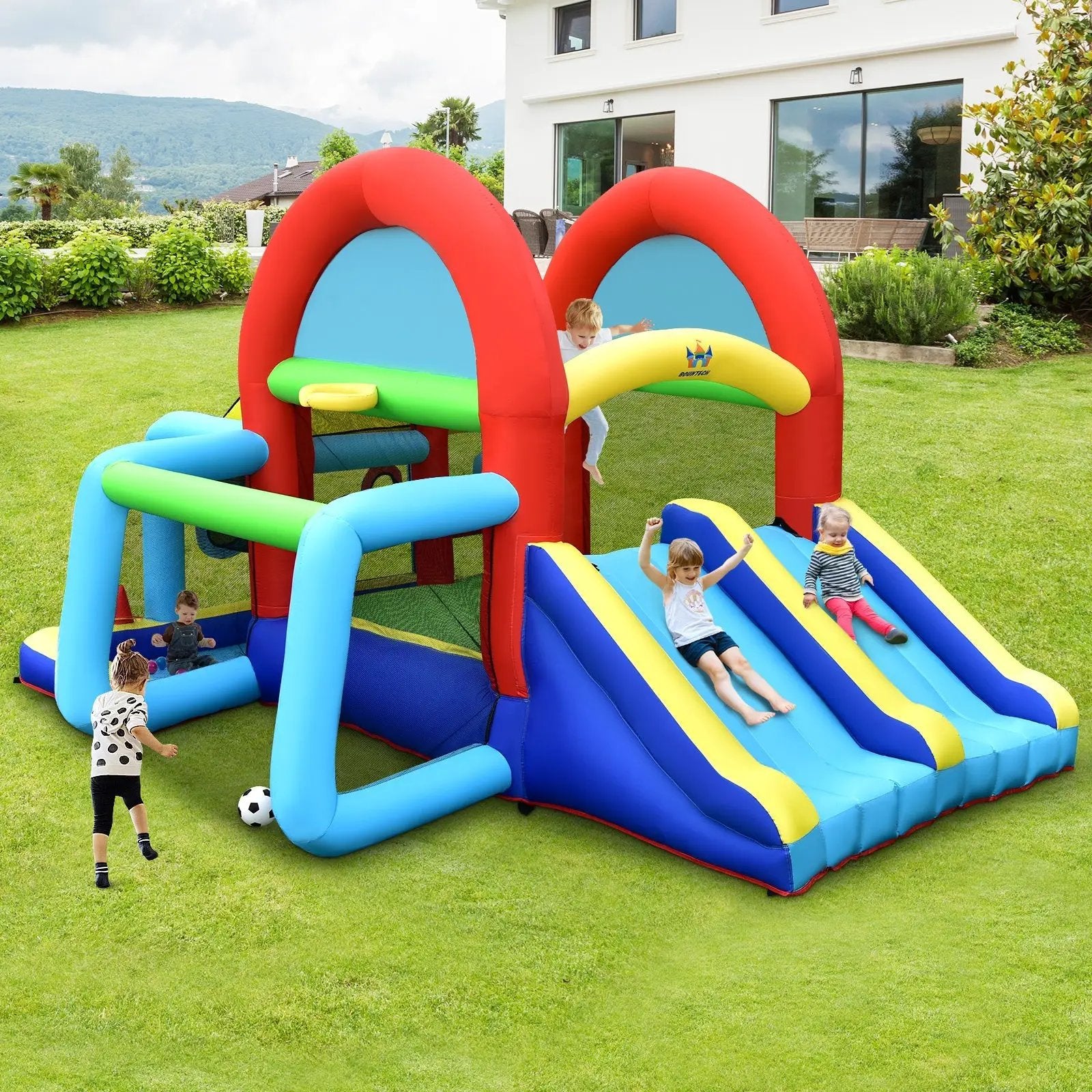 Inflatable Jumping Castle Bounce House with Dual Slides and 480W Blower by DirectDeals
