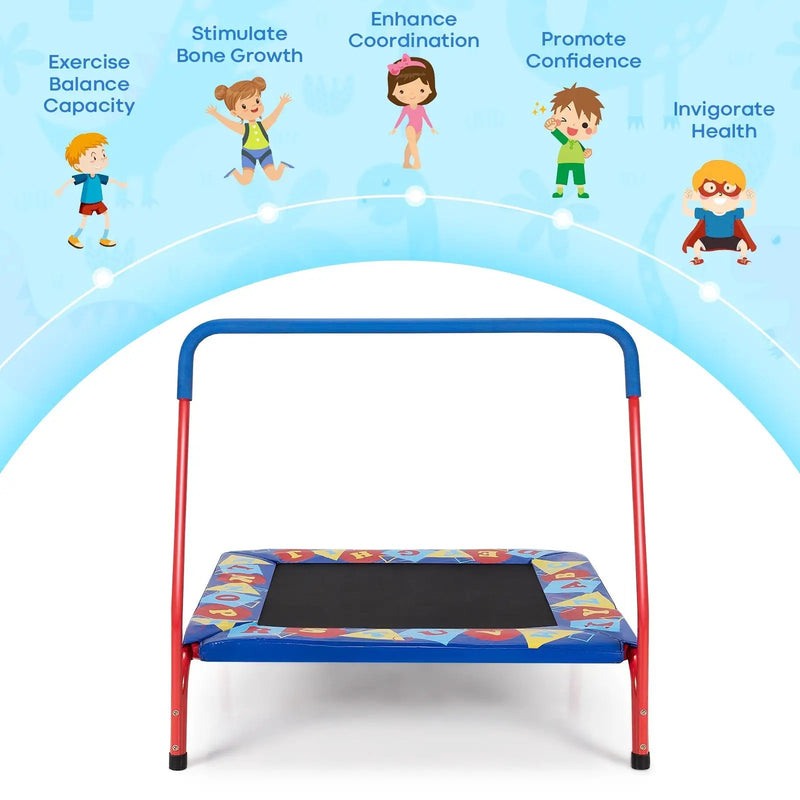 36 Inch Kids Indoor Outdoor Square Trampoline with Foamed Handrail-Blue by DirectDeals