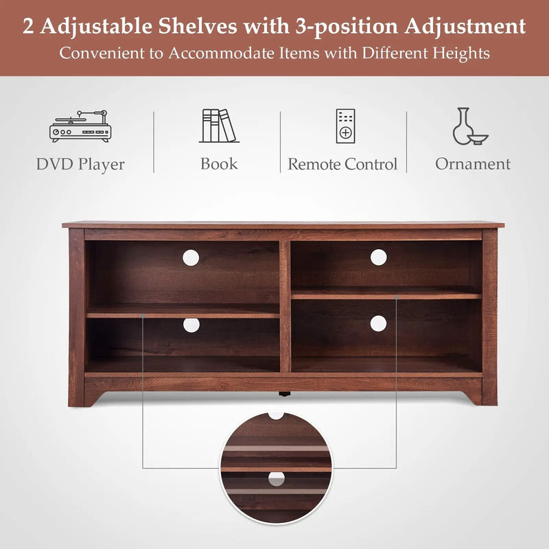 58 Inch Wood TV Stand for TVs up to 65 Inches with 4 Open Storage Shelves by DirectDeals