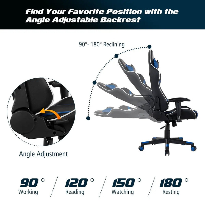 Reclining Swivel Massage Gaming Chair with Lumbar Support by DirectDeals