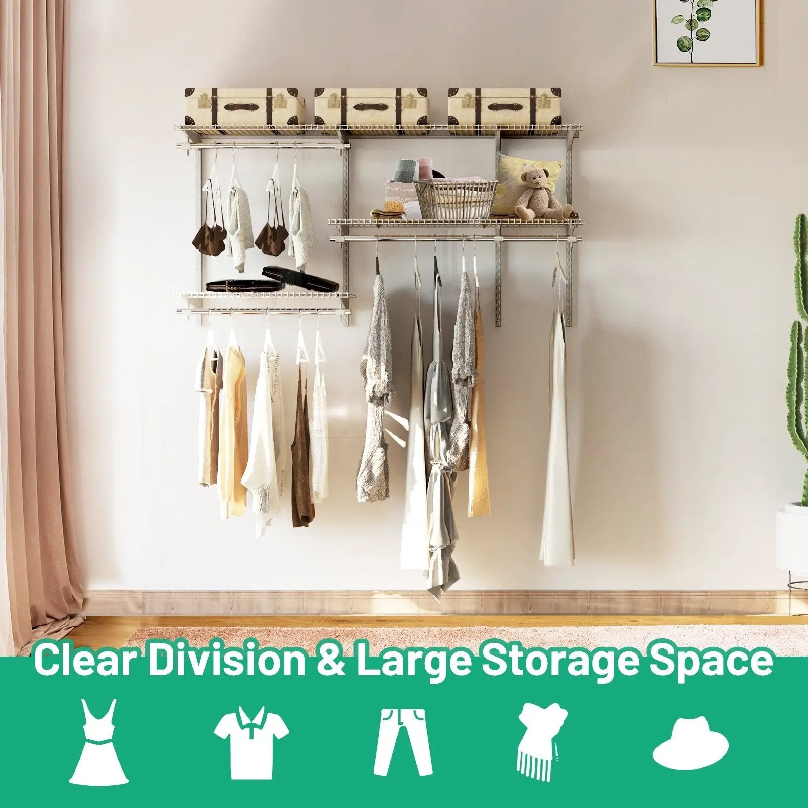 Custom Closet Organizer Kit 3 to 5 Feet Wall-Mounted Closet System with Hang Rod by DirectDeals