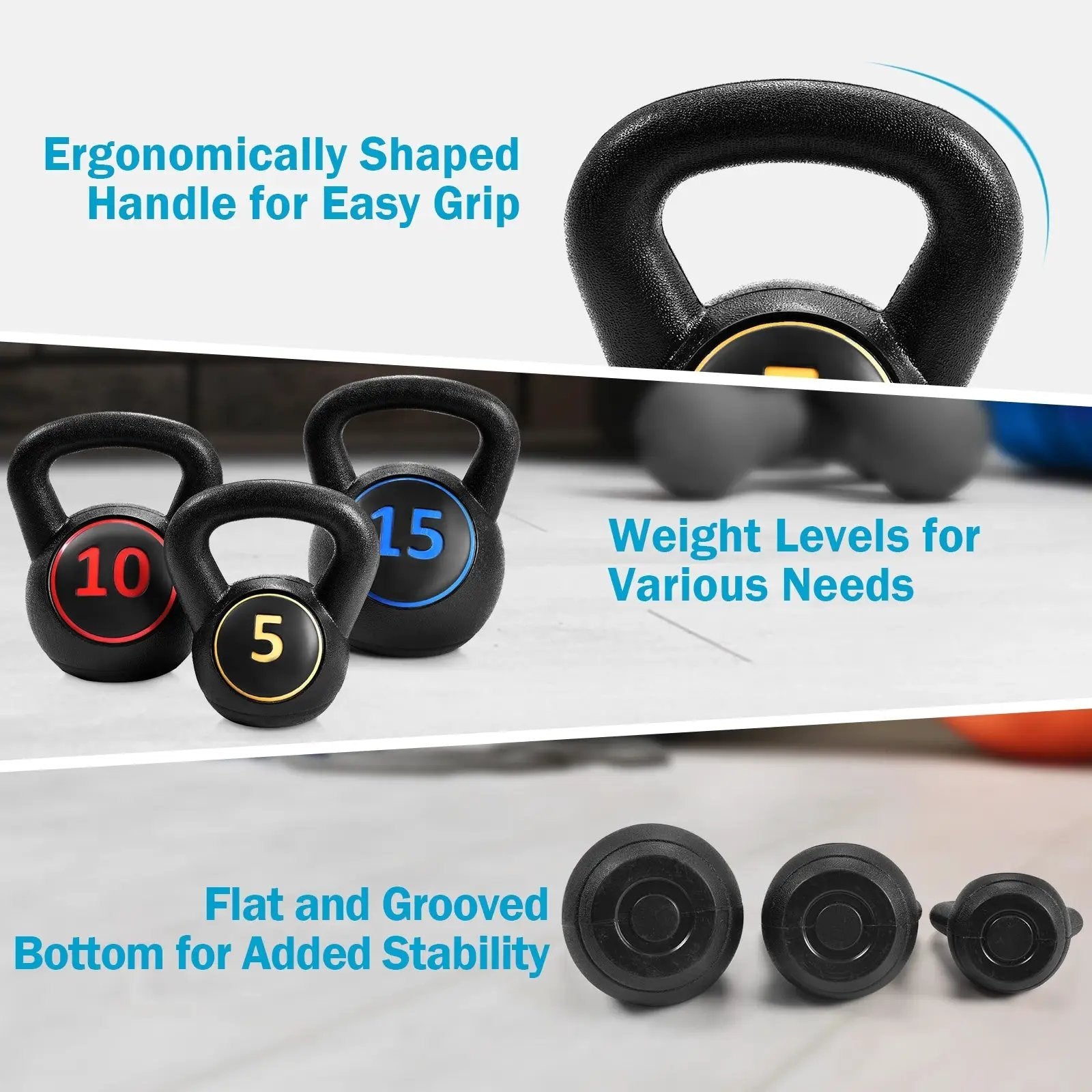 3 Pieces 5 10 15lbs Kettlebell Weight Set by DirectDeals