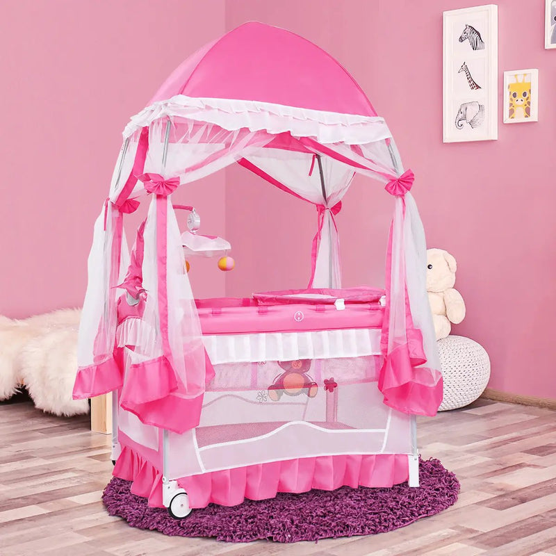Portable Baby Playpen Crib Cradle with Carring Bag-Pink by DirectDeals