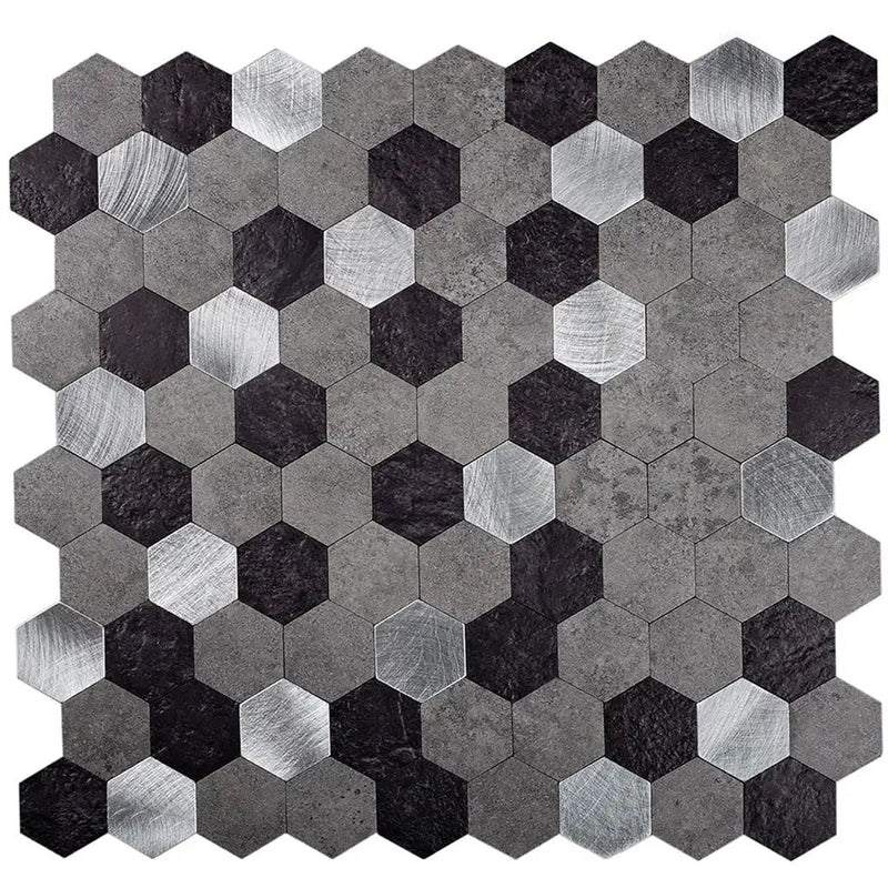 Silver 11x11 Honed Hexagon PVC Peel & Stick Tile (10 pack, 8.79 sq ft/case) by Apollo Tile