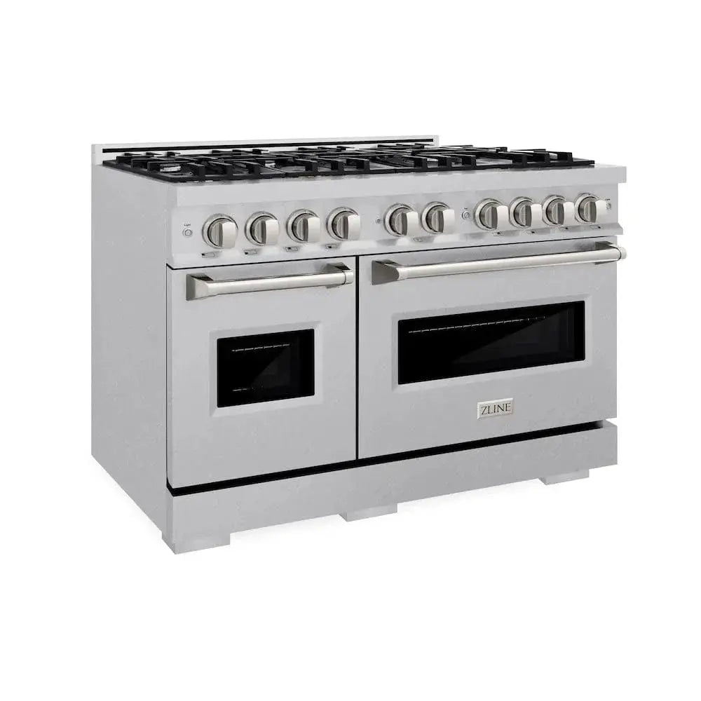 ZLINE 48" Dual Fuel Range, Gas Cooktop, Electric Convection Oven DuraSnow® Stainless Steel, CDRS-48 by Farmhouse Kitchen and Bath