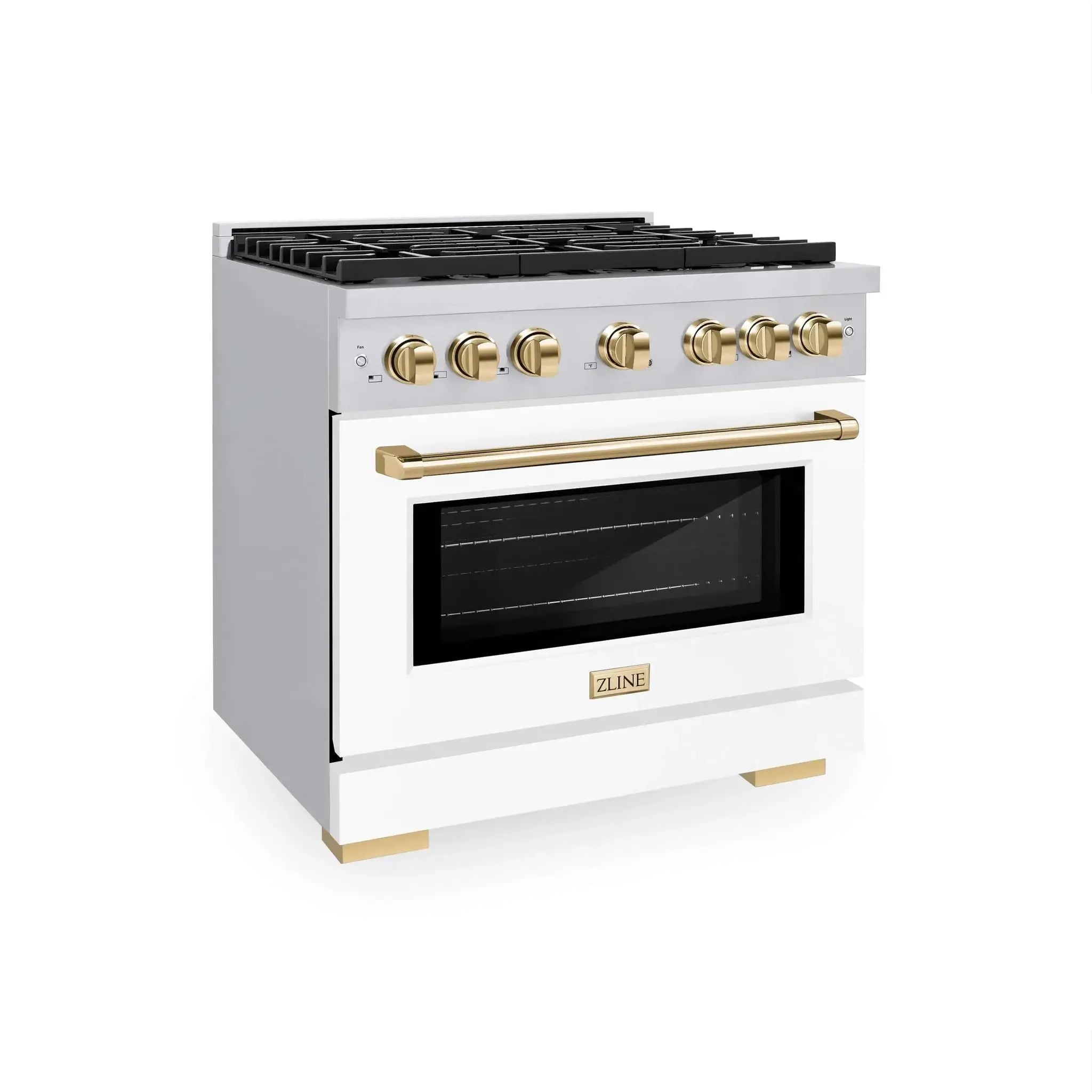 ZLINE 36"Paramount Dual Fuel Range White Matte Gold SDRZ-WM-36-G by Farmhouse Kitchen and Bath
