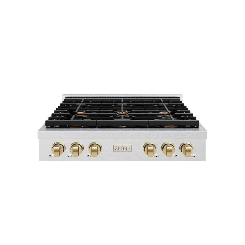 ZLINE 36" Paramount Gas Rangetop DuraSnow® Stainless Steel Champagne Bronze SRTSZ-36-CB by Farmhouse Kitchen and Bath