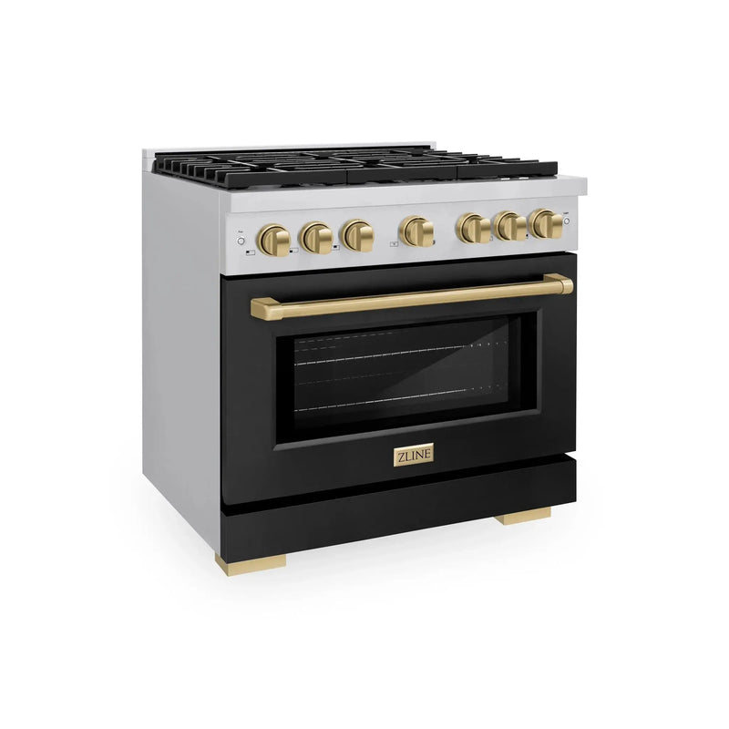 ZLINE 36"Paramount Dual Fuel Range Stainless Steel Black Matte Champagne Bronze SDRZ-BLM-36-CB by Farmhouse Kitchen and Bath