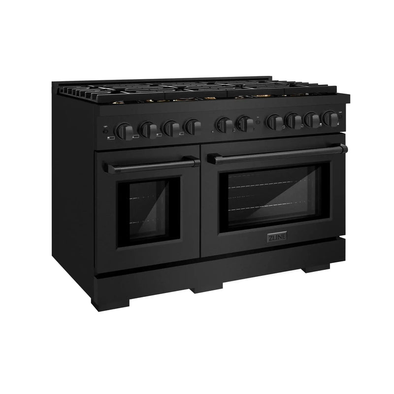 ZLINE 48"Paramount Dual Fuel Range Black Stainless Steel, Brass Burners SDRB-BR-48 by Farmhouse Kitchen and Bath