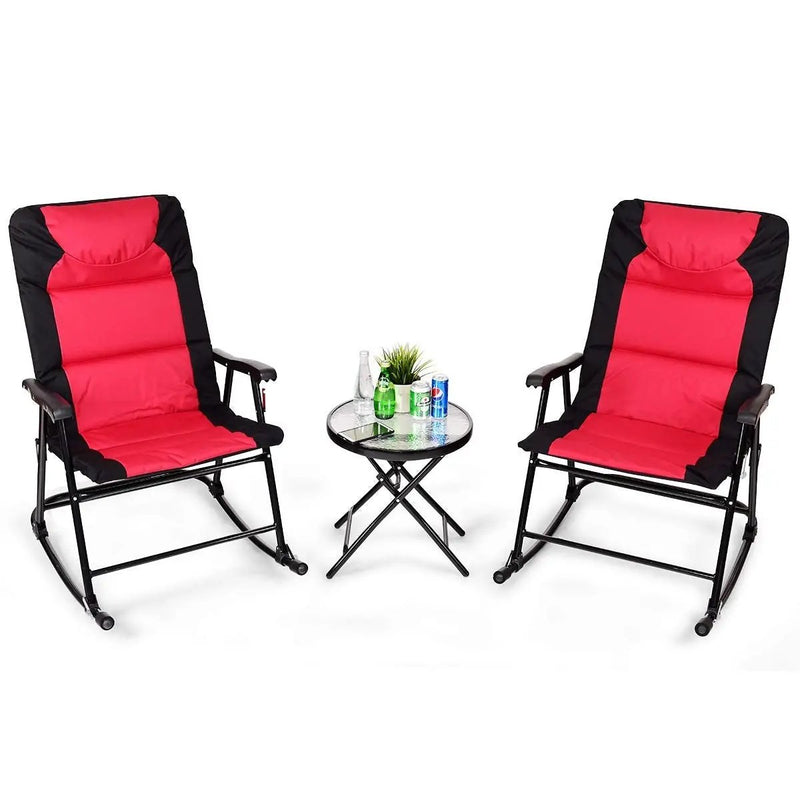 3 Pcs Outdoor Folding Rocking Chair Table Set with Cushion by DirectDeals