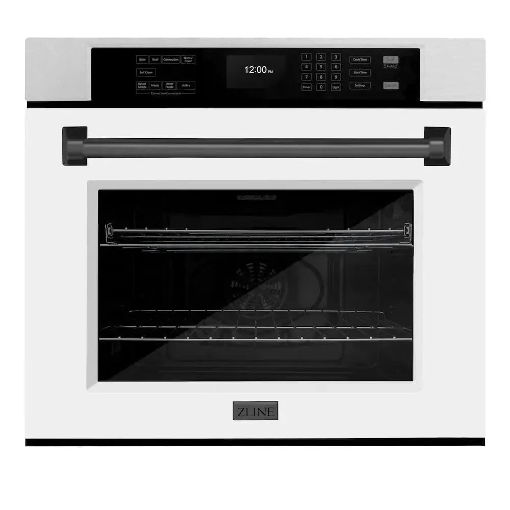 ZLINE 30"Professional True Convection Single Wall Oven, Air Fry, Self Clean, DuraSnow® White Matte, Matte Black WASSZ-WM-30-MB by Farmhouse Kitchen and Bath
