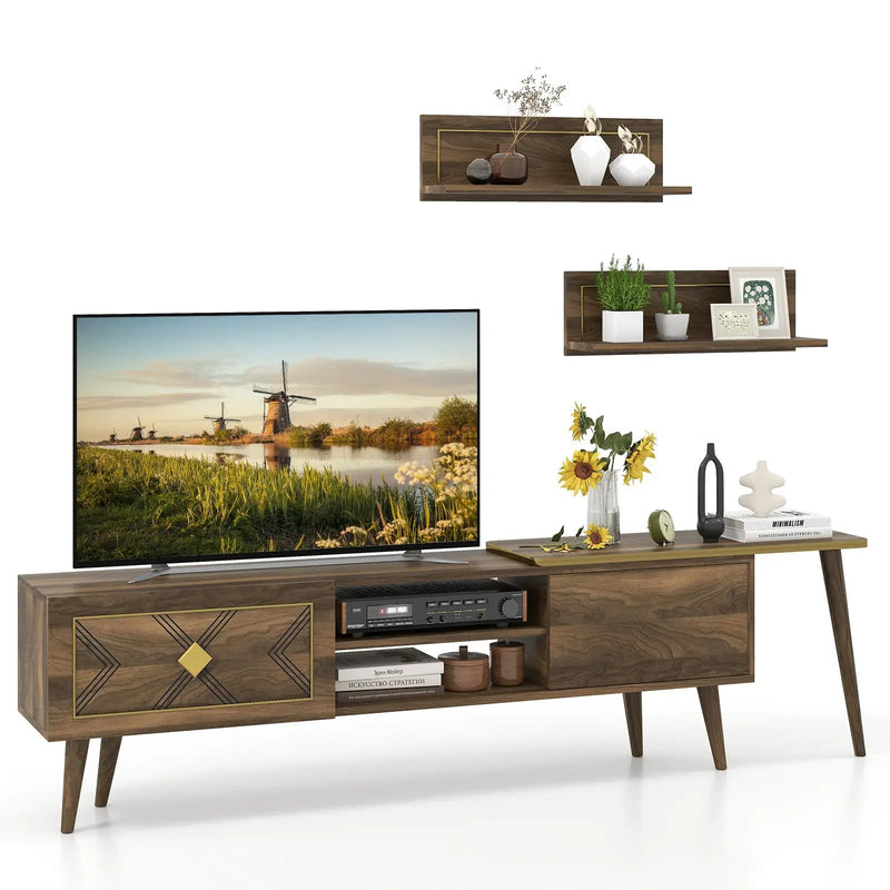 Mid-century Modern TV Stand for TVs up to 85 Inch with Open Compartments-Walnut by DirectDeals