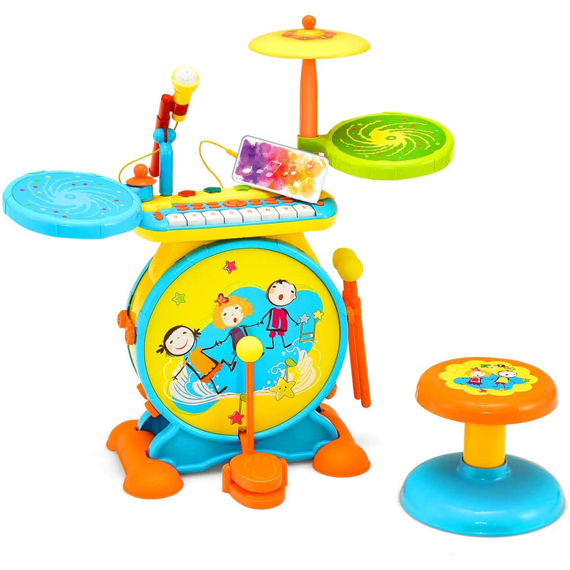 2-in-1 Kids Electronic Drum and Keyboard Set with Stool by DirectDeals