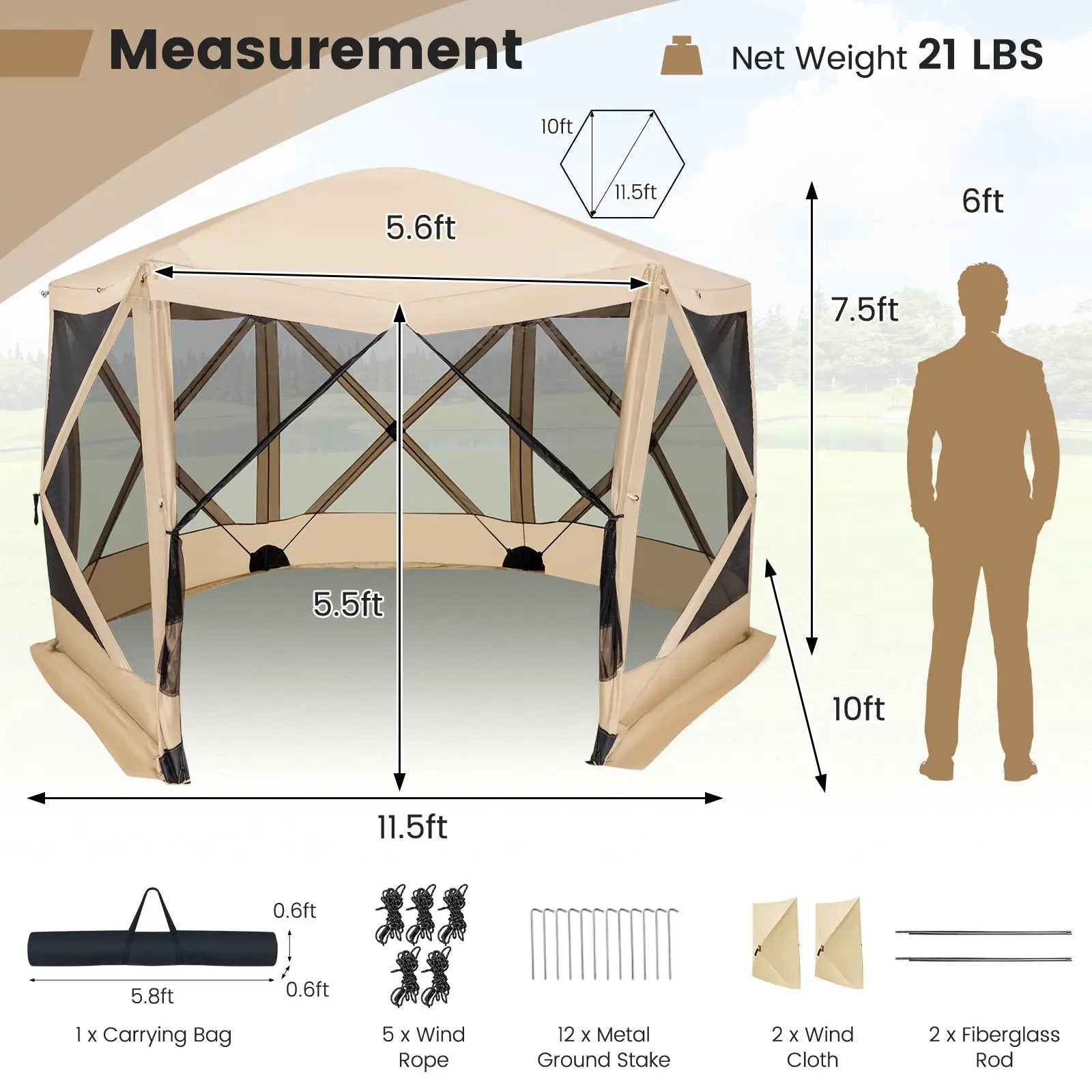 11.5 X 11.5 FT Pop-up Screen House Tent with Portable Carrying Bag by DirectDeals