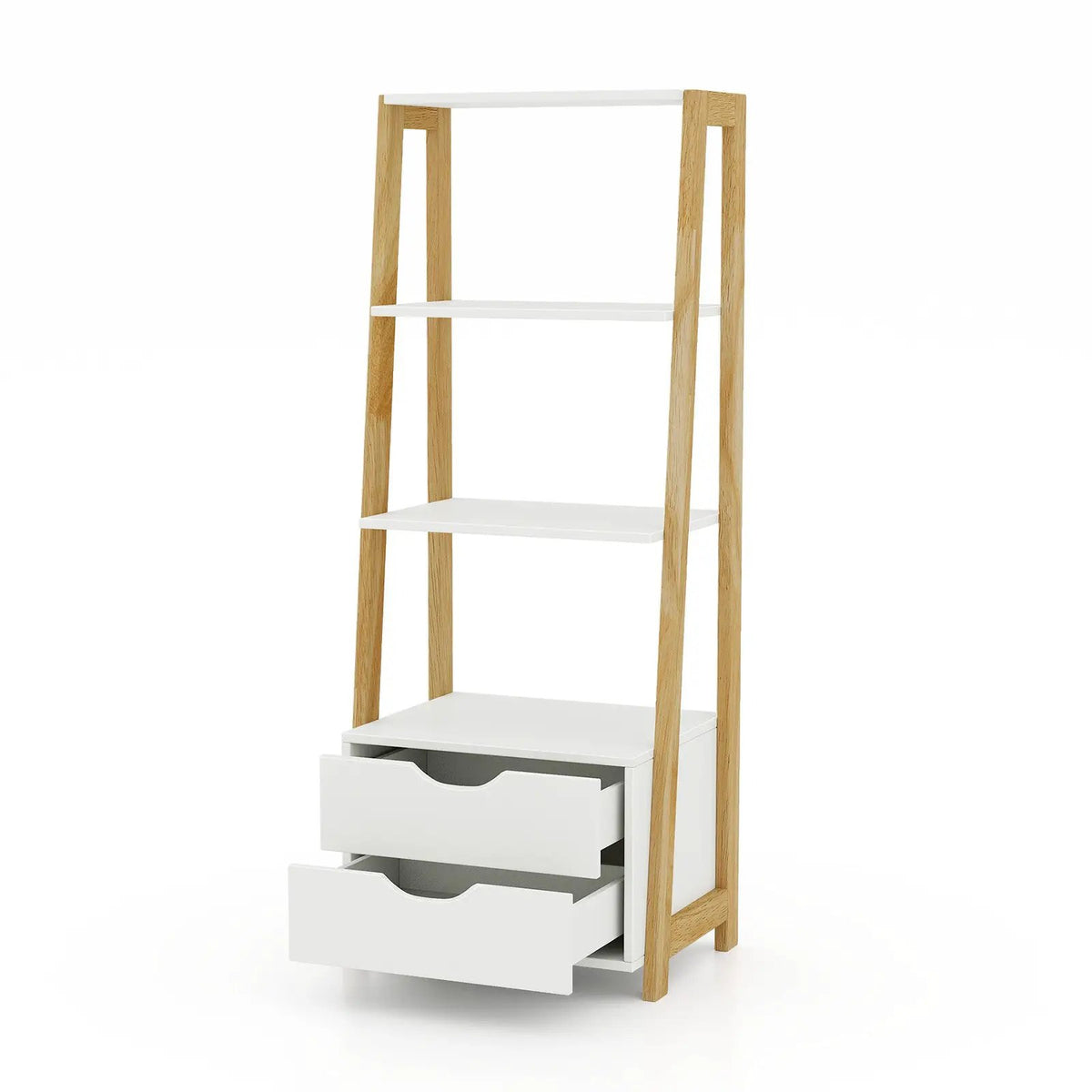 4-Tier Ladder Bookshelf Storage Display with 2 Drawers-White, photo 9 of 9